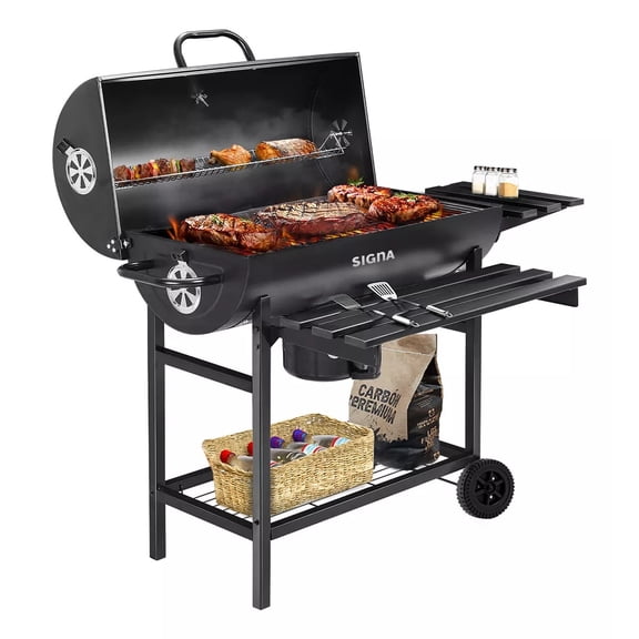 Parrilla Asador De Carbón Tipo Barril Con Ruedas Acero Inox