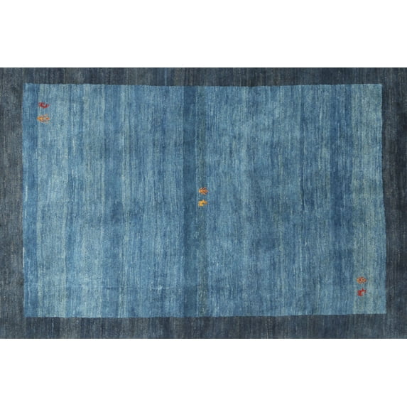 Ahgly Company Machine Washable Indoor Rectangle Contemporary Blue Jay Blue Area Rugs, 7' x 9'