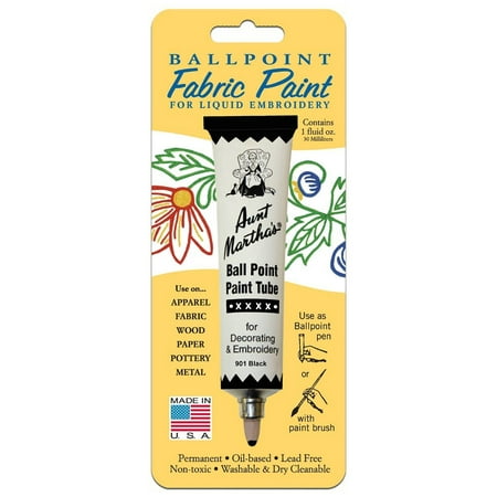 Black Aunt Martha's Ballpoint Embroidery Fabric Paint Tube Pens 1