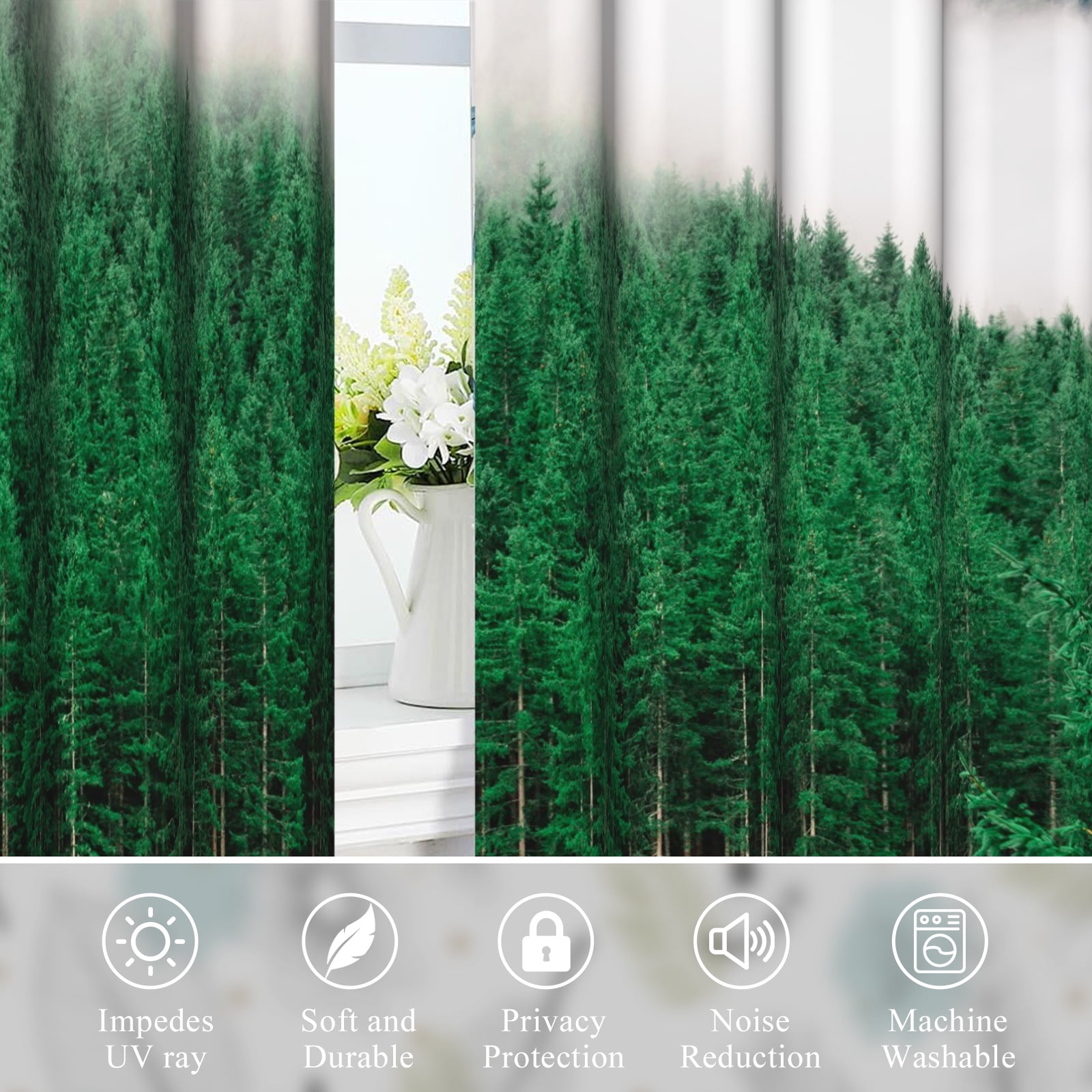 Dashan Forest Green Tree Blackout Curtain for Living Room,Nature Thermal Insulated Window Drapes for Bedroom (52Wx84L,2 Panels)