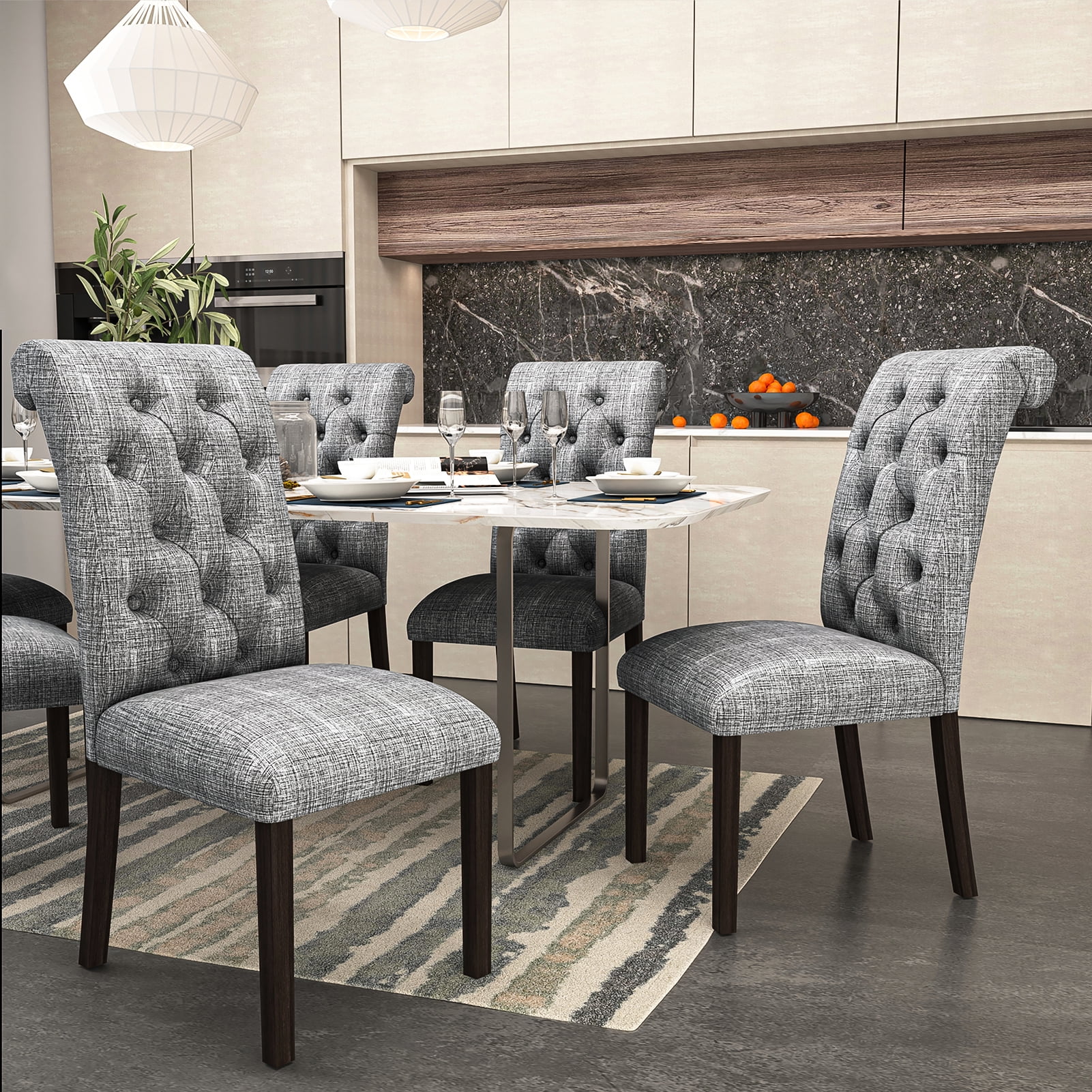 Yardi Yard Set of 2 Linen Fabric Upholstered Tufted Dining Chair with Solid Wood Legs for Kitchen Grey Yardi Yard Set of 2 Linen Fabric Upholstered Tufted Dining Chair with Solid Wood Legs for Kitchen Grey