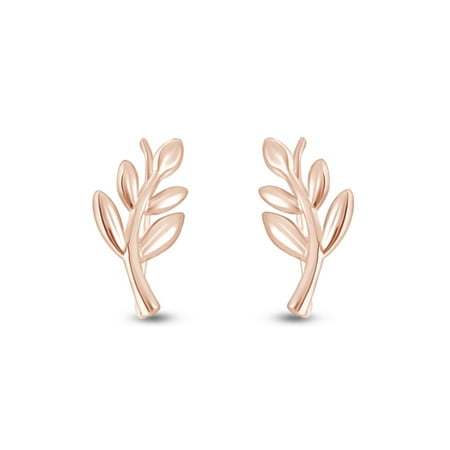 Tiny Olive Leaf Ear Crawler Climber Earrings Womens 14k Rose Gold Over 925