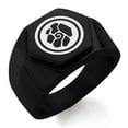 thumbnail image 1 of Stainless Steel Earth Element Rune Engraved Hexagon Crest Flat Top Biker Style Polished Ring, 1 of 1