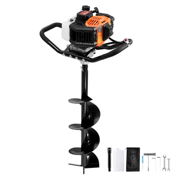 VEVOR Post Hole Digger Gas Powered, 52CC 1450W Earth Auger, Gas Auger with 8” Auger Drill Action Design Bits & 1 Extension Rod, Post Fence Hole Digger for Farmland Garden Plant, Orange Black