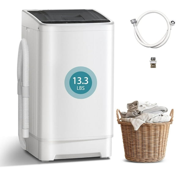 1.6 Cu. Ft.Portable Washing Machine with 8 cycles, 13.3 Lbs Capacity Full Automatic Washer and Spinner Combo, Compact Laundry Washer for Apartment RV Dorm