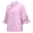 thumbnail image 6 of Purple Shirts for Women Cotton and Linen V Neck Retro Embroidered Loose Casual Top, 6 of 6