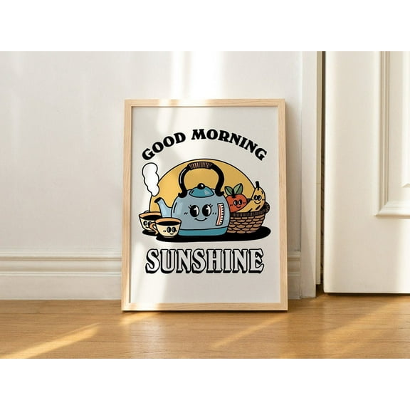 Cute Kitchen Wall Print, good morning sunshing, Retro Food Wall Decor, Large Breakfast Art, Vintage Art, Painting Art, Dining Room Wall Decor Ideas, Art Deco Frameless 8x10inch