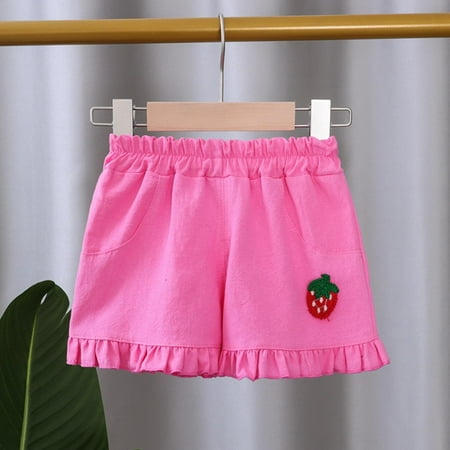 NAISIBABY Girls Casual Shorts  Elastic Waist Ruffle Prints Summer Cotton Linen Shorts Hot Pink 4T
