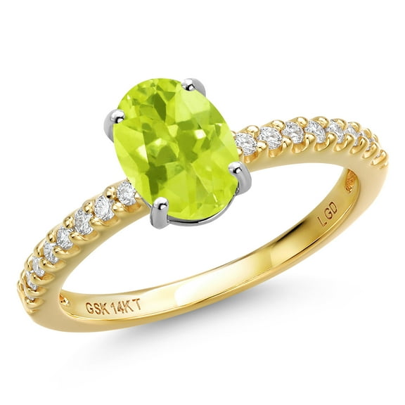 Gem Stone King 14K Two Tone Gold Yellow Lemon Quartz and Lab Grown Diamond Engagement Ring for Women | 1.26 Cttw | Oval 8X6MM | Gemstone Birthstone | Size 8