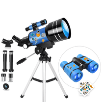 70mm Aperture Telescope for Adults & Kids, 300mm Refractor Telescope for Beginners, Portable Astronomy Telescope with Tripod, Smartphone Adapter & Mini Binoculars
