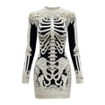 thumbnail image 5 of Costeam Womens Halloween Skeleton Print Bodycon Mini Dress Crew Neck Long Sleeve Floral Lace Detail Gothic Slim Fit Party Club Short Costume Dresses, 5 of 5