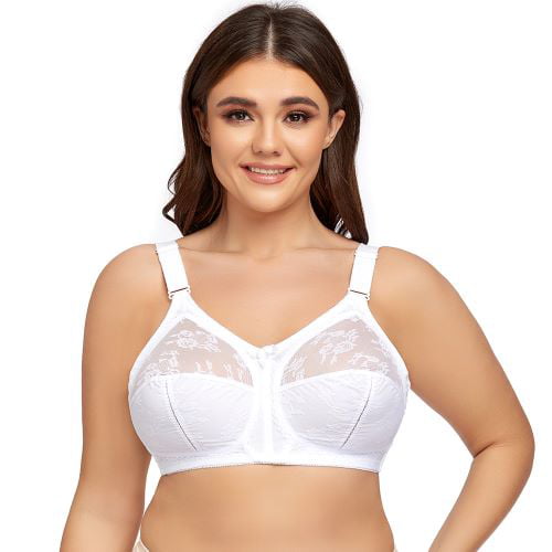 Cathalem Bras for Women Wirefree Full Coverage Underwire Bras Plus  Size,Lifting Lace Bra for Heavy Breast,Beige 40