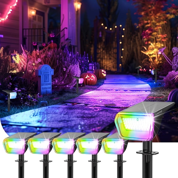 Linkind Halloween Solar Lights Outdoor, 50 LEDs IP67 Waterproof Solar Spotlights Outdoor, Color Changing Solar Landscape Lights for Patio, Garden, Pathway, Yard (6 Pack-Multicolor)