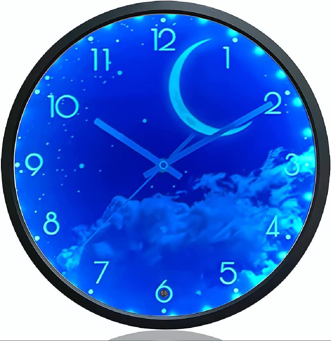 Night Light Wall Clock for Bedroom, 12 Inch Silent BatteryOperated LED Wall Clocks for Living