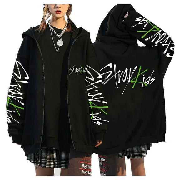 MUTOJIYO Women's Y2K Zip Up Hoodie Kpop Stray Kids Merch MANIAC Casual Cardigan Pullover Top Hooded Sweatshirt E-Girl 90s Streetwear Jacket Coat