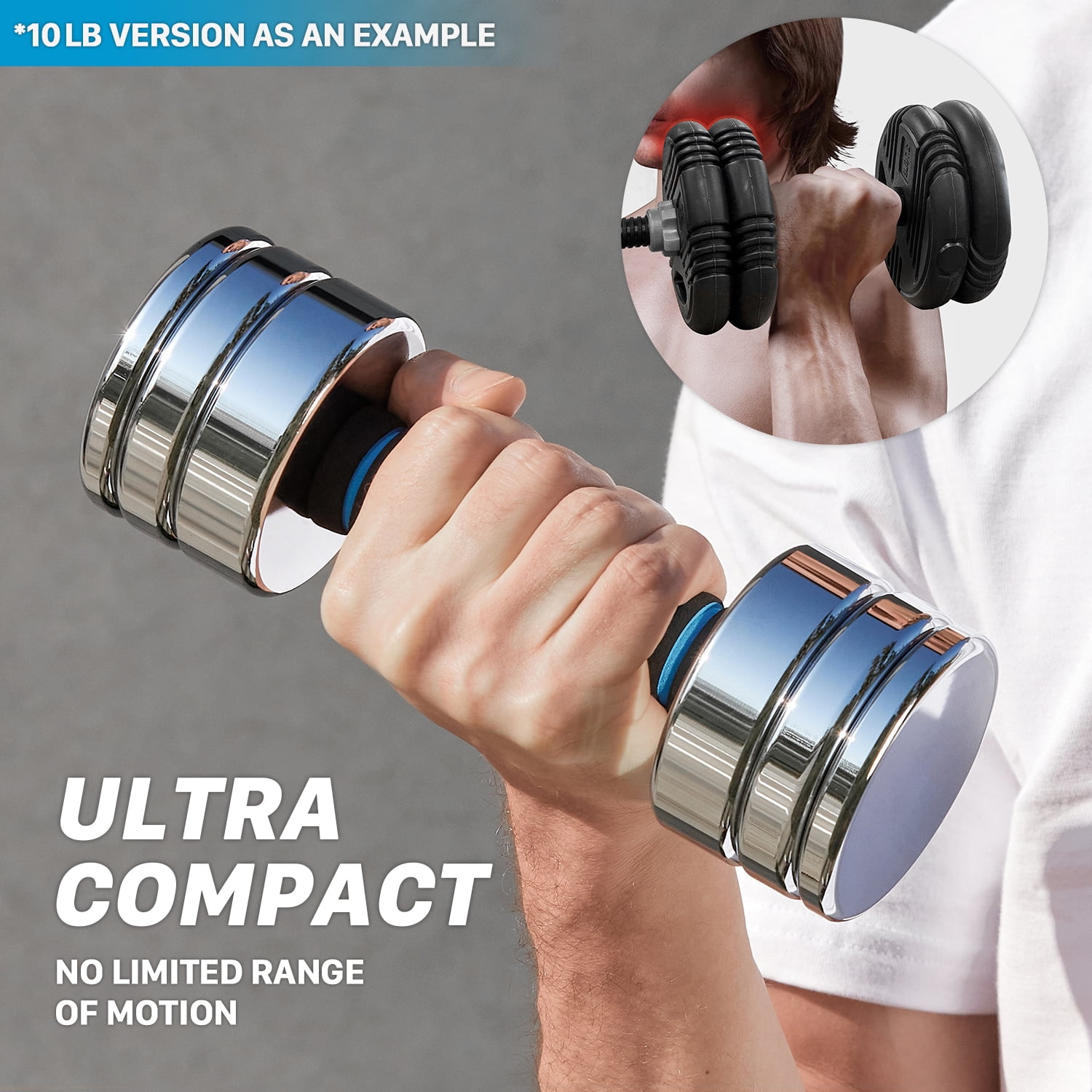Chromed Steel Dumbbell Set 20 lb Pair (10 lb / 14 lb / 16 lb / 20lb) Ultracompact & Adjustable Dumbbells Set with Foam Handles Home Gym Workout (2 × 20 lb)