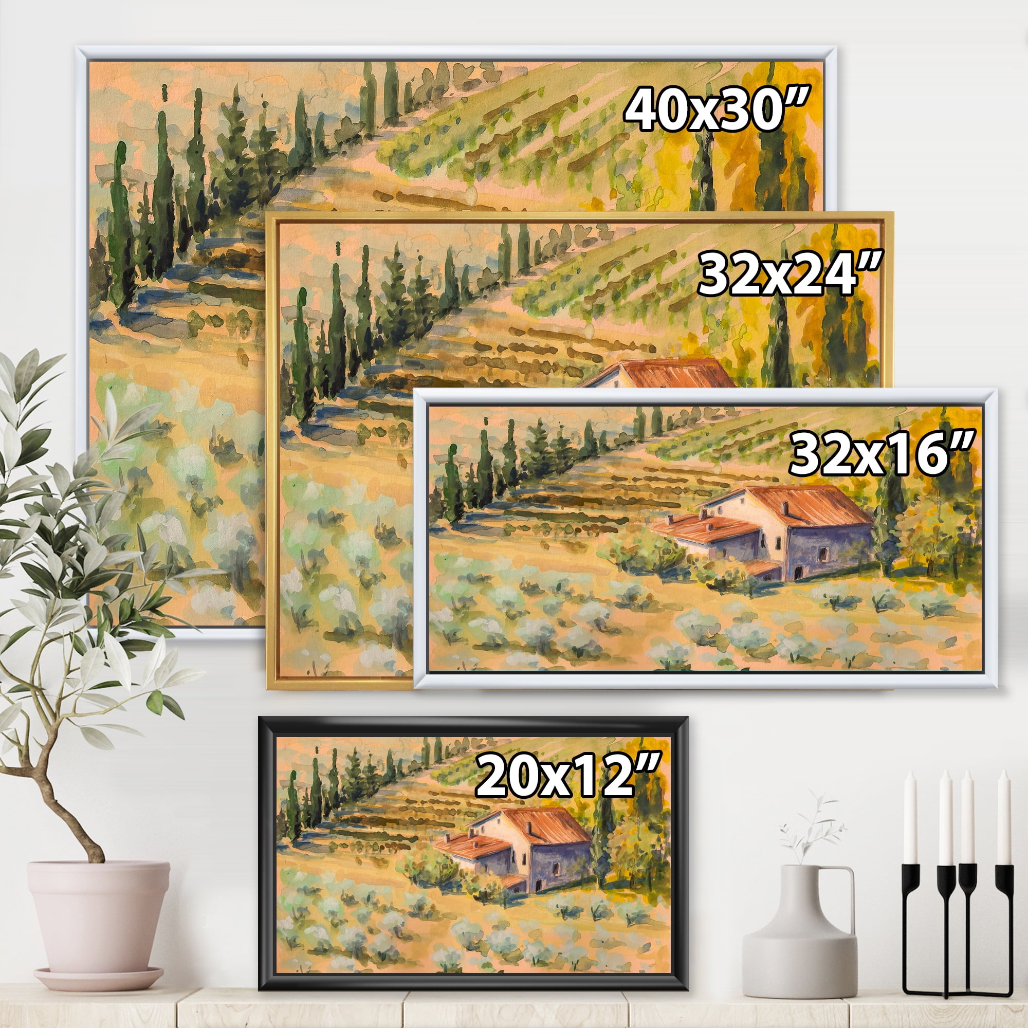 Designart 'Little Farmhouse In Countryside' Country Framed Canvas Wall Art Print