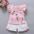 thumbnail image 2 of NIEWTR Children Toddler Pajamas Set 2T 3T 4T Baby Girl Floral Print Fly Sleeve Loose Fit Top Drawstring Shorts Two-Piece Set Soft Pjs(A-Pink,12-18 Months), 2 of 6