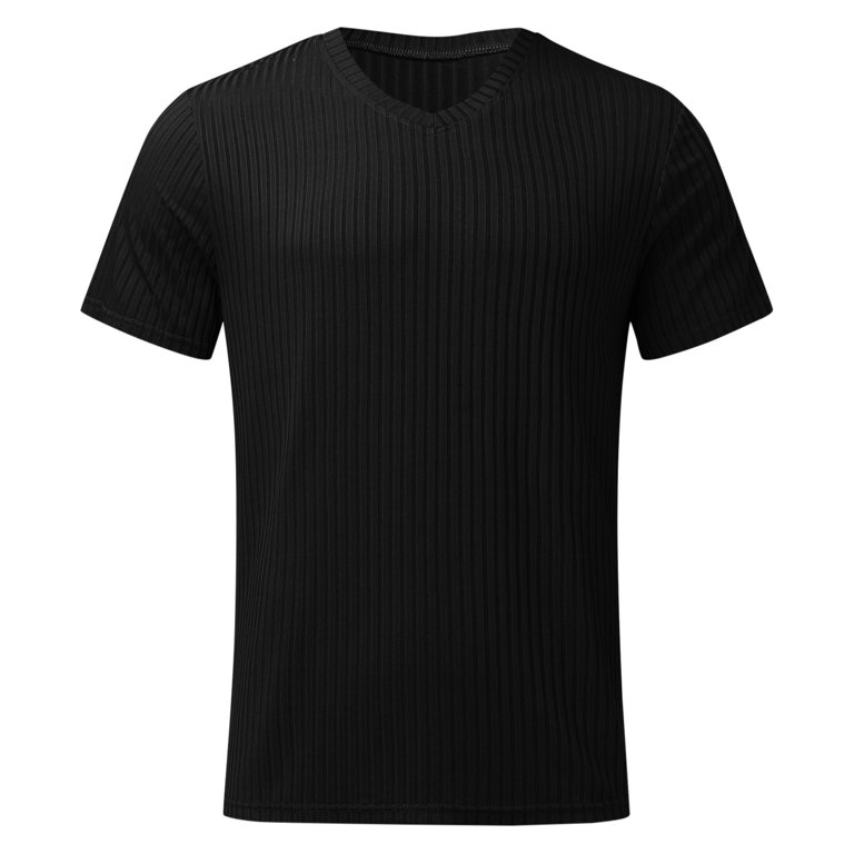 Aayomet Men Ribbed T Shirt Fashion Workout Muscle T Shirts V Neck Solid Tees  Tops for Men Black,L 
