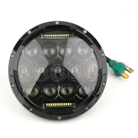 2pcs 7 Inch 75w White LED Round Headlight Offroad Car Lamp Black Jeep