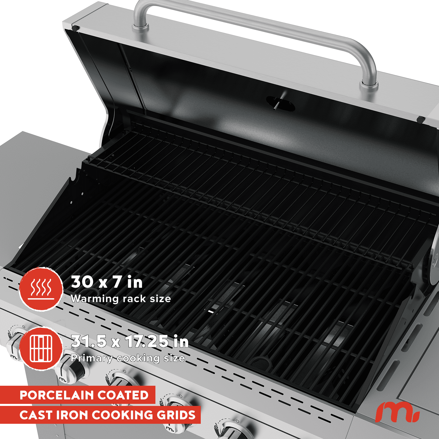 Megamaster 6-Burner Gas Grill with Side Burner, Stainless Steel Lid Temperature Gauge, 66,000 BTUs, 737 SQ. In. Cooking Area, Propane BBQ Grill for Outdoor Cooking, Patios, and More - 720-0983CB