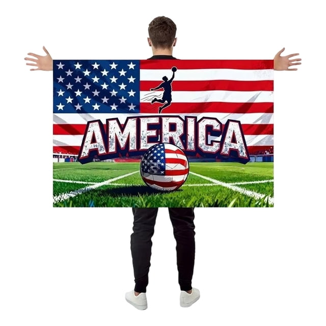 Bandera de Fútbol con Mangas de Brazo Bandera Del Cuerpo Del Ventilador Del Manto para la Copa Del Mundo 2026 Estados Unidos Canadá México, Poliéster, 150 X 90 cm