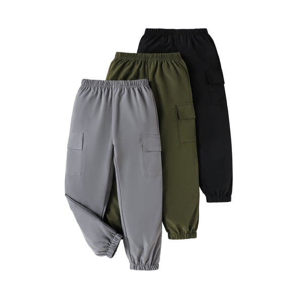 Toddler Girls Clothes Girls Pants Kids 3-Pack Joggers Toddler Cargo Casual Elastic Waist Pants for Girls 4T 5T Size 6 7 8 Green Black Gray