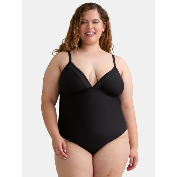 Time and Tru Women’s and Women’s Plus Mesh Inset One Piece Swimsuit, Sizes XS-3X