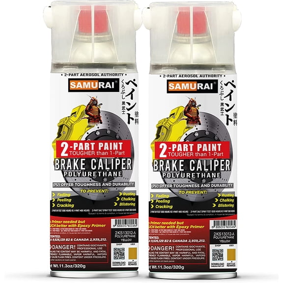 Samurai 2-Part Polyurethane Spray Paint for Car Brake Caliper - 11.3 Ounce UV Resistant and Rust Resistant Polyurethane Spray (GOLD, Pack of 2 Cans)