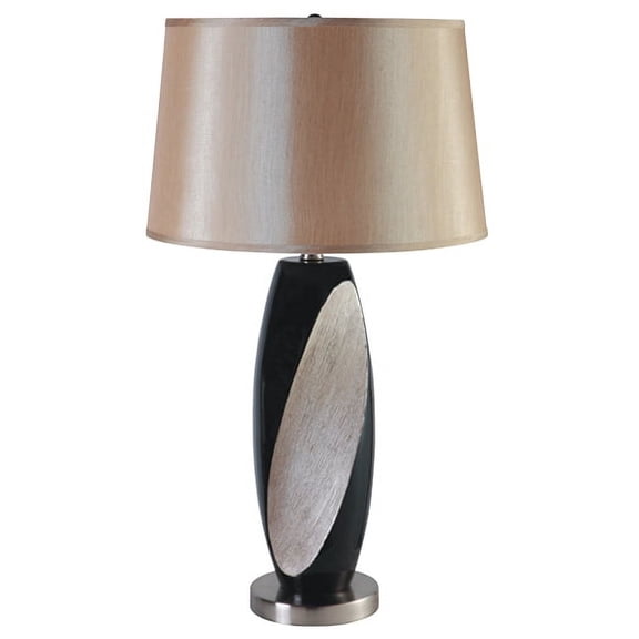 NEW Beige & Black Ceramic Chrome Base, Brown Fabric Shade, Socket Switch, 29" Table Lamp 31175