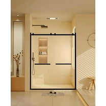 Sliding Glass Shower Door Frameless Shower Door in Stainless Steel 60" W x 76" H, Tempered Glass Shower Doors with Seal Strip Parts and Handle, Easy Sliding Showe Door (Black)