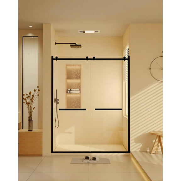 Huloretions Shower Door,Sliding Glass Shower Door Frameless Shower Door In Stainless Steel,Tempered Glass Shower Doors With Seal Strip Parts And Handle,60" W x 76" H