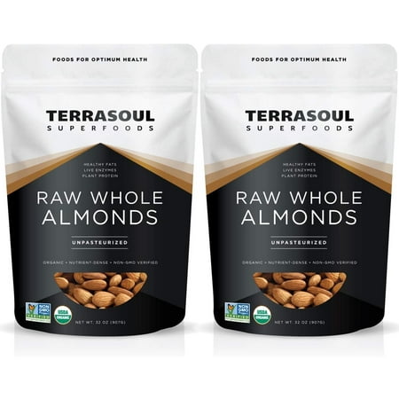 Terrasoul Superfoods Organic Raw Unpasteurized Almonds (Sproutable), 4 Lbs (2 Lbs 2-Pack)