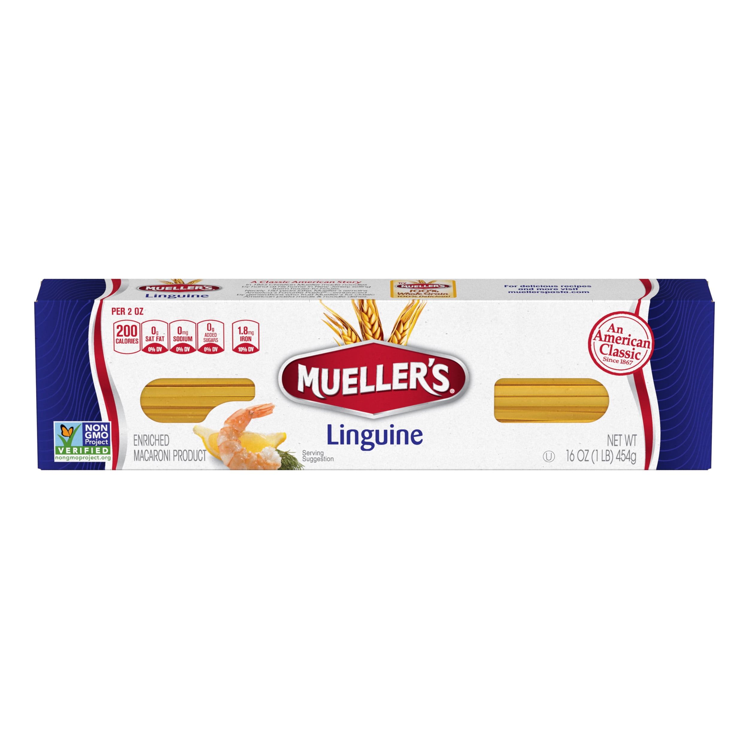 (2 pack) Mueller's Sodium-Free, Cholesterol-Free Linguine Pasta, 16 oz (Shelf-Stable)