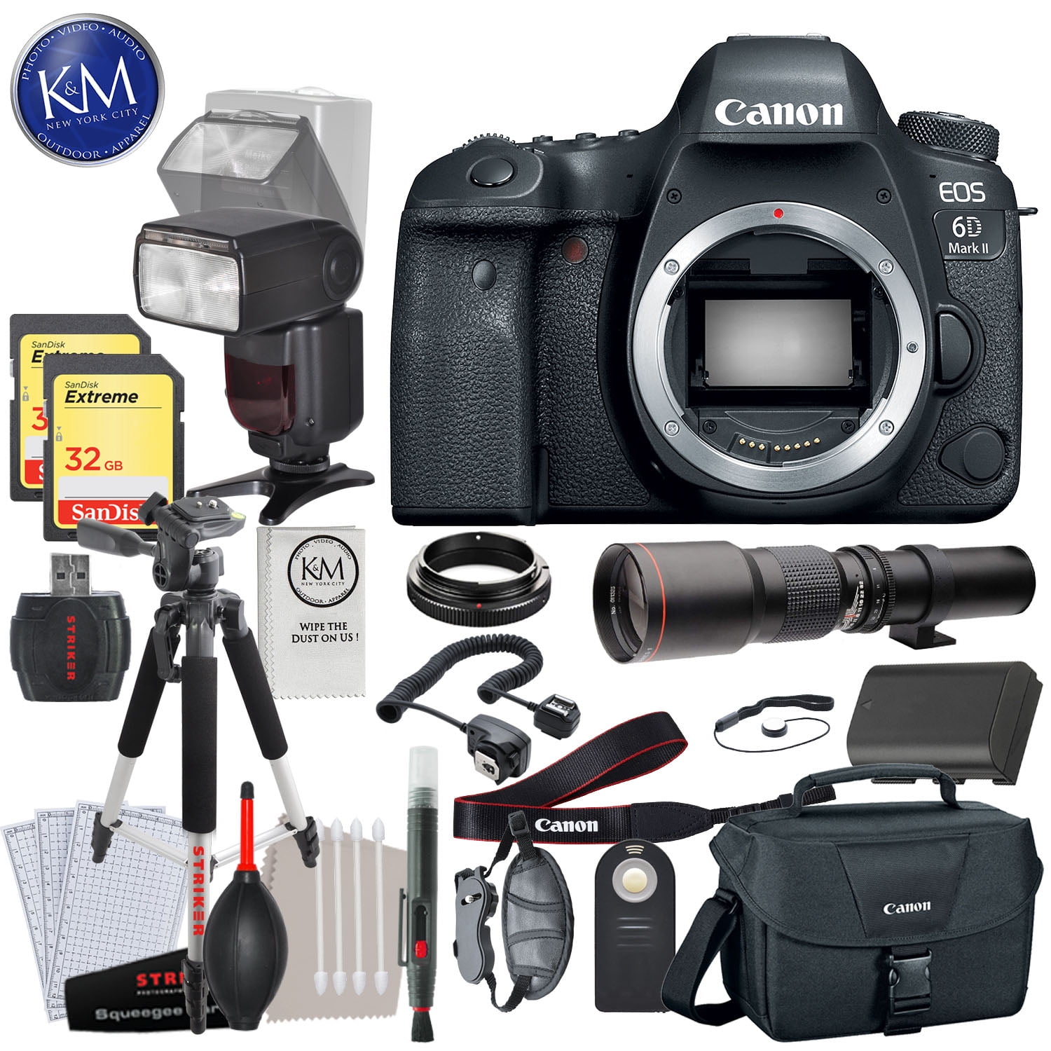 Canon EOS 6D Mark II DSLR Camera (Body) w/ 64GB Memory and 500mm Lens