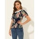 thumbnail image 3 of Blusa Campesina Con Volantes Y Cuello Redondo Plisado Con Bordado Floral Para Mujer Azul oscuro M, 3 of 5