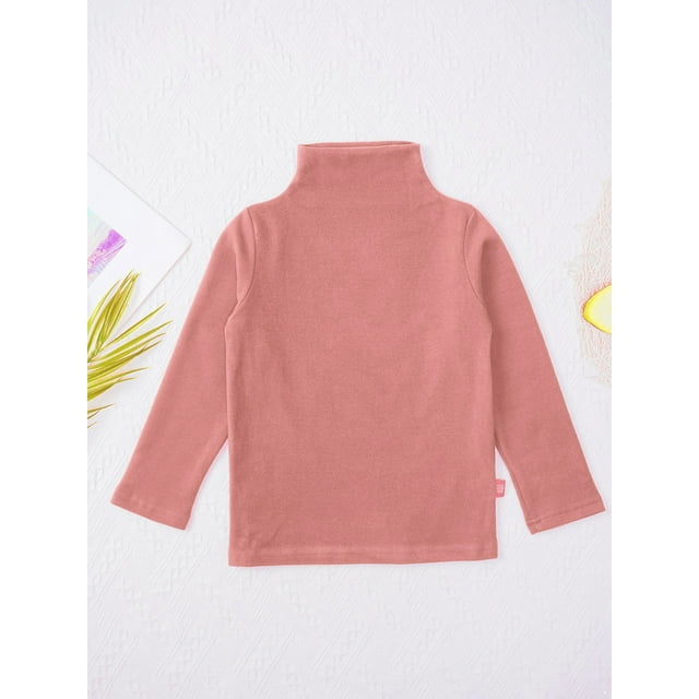 iiniim T-Shirt Col Roulé Garçon Fille Coton Manches Longues Couleur Unie Chaud Tee Tops Rose 110