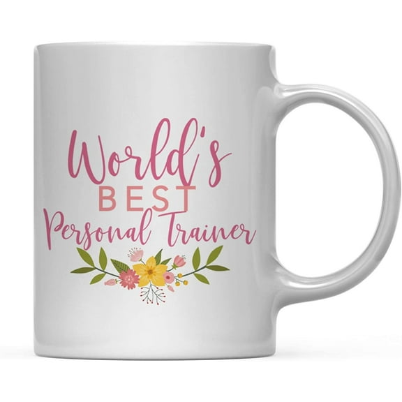 CTDream 11oz. Coffee Mug Gag, World's Best Personal Trainer, Floral Flowers Design, 1-Pack, Birthday Christmas Ideas for Her