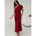 thumbnail image 4 of Burgundy Asymmetrical One-Shoulder Cinched Waist Long Dress For Formal And Party Occasions, 4 of 8