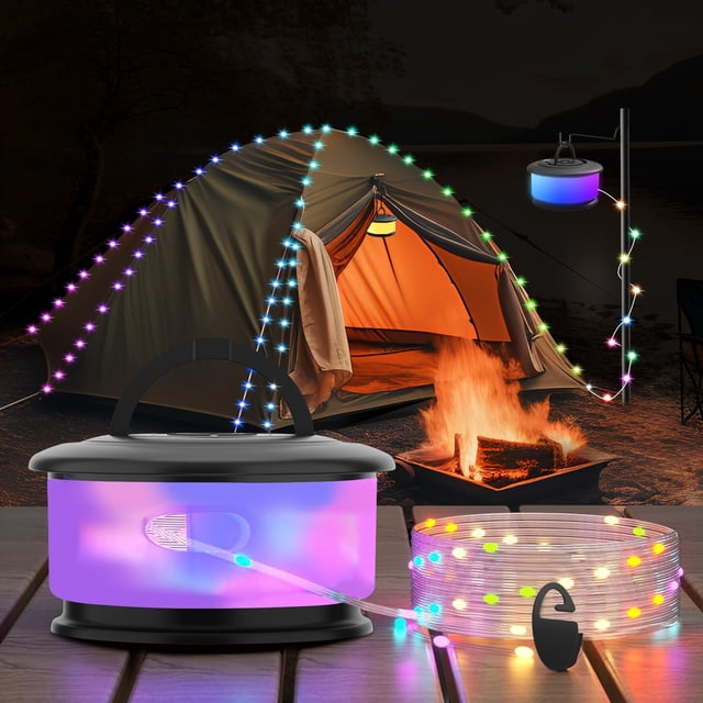 Cadena de luces para acampar TSOCOS, 10 m, RGB, 19 modos, recargables