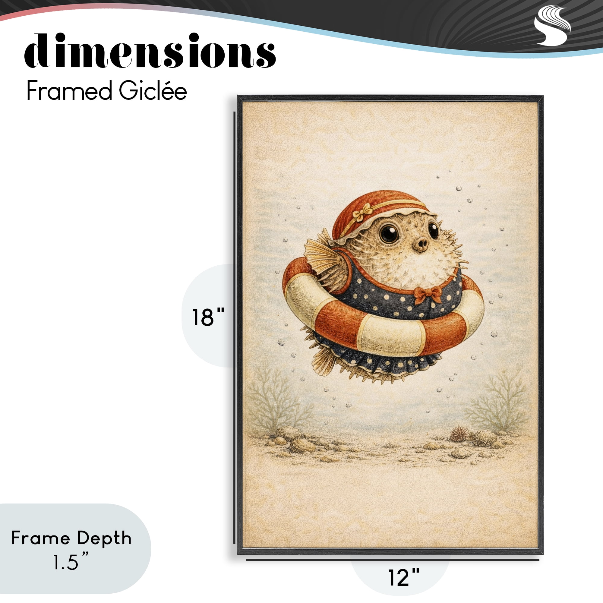 Stupell Industries Pufferfish Of Maritime Bathing Society Black Framed Giclee Art, design by Grotto Studios