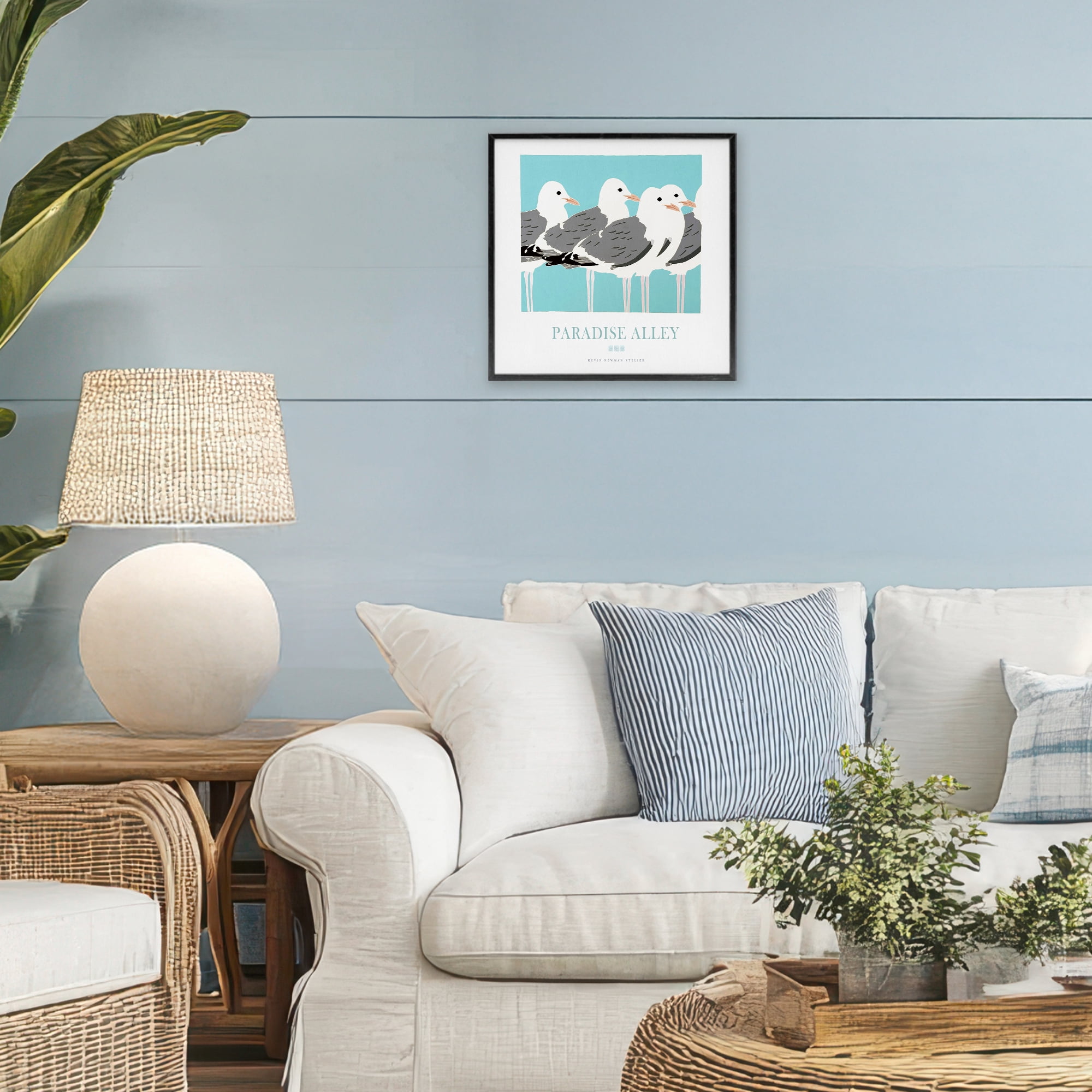 Stupell Industries Paradise Alley Seagull Gathering Black Framed Giclee Art, design by Jadei Graphics
