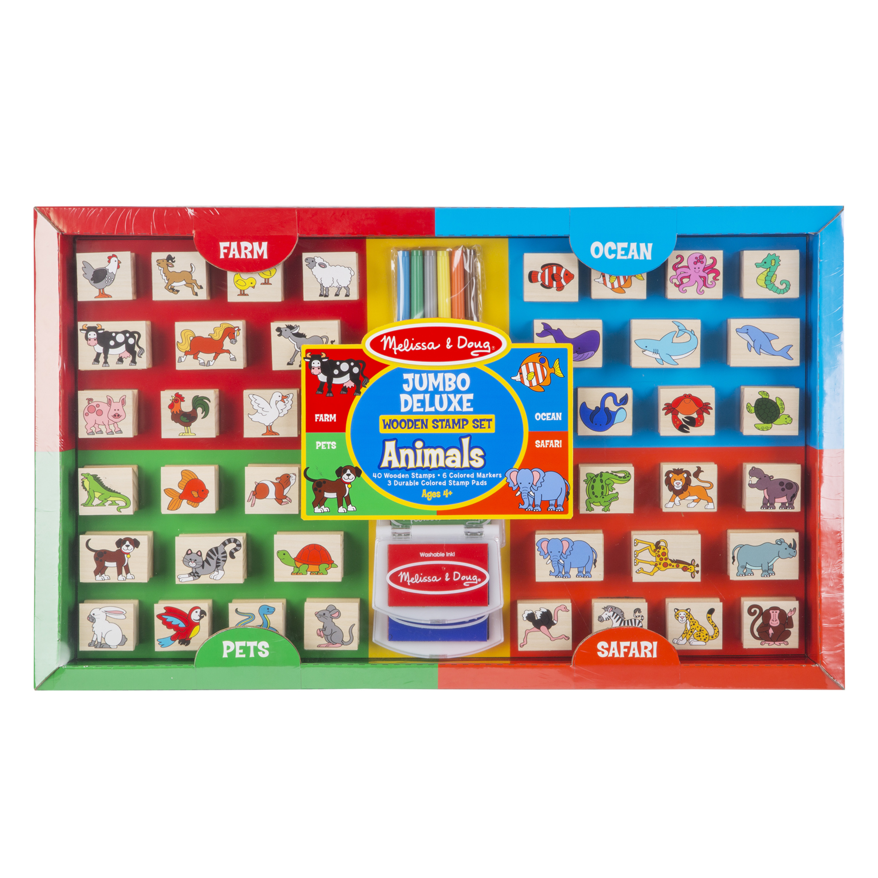 Melissa & Doug Jumbo Deluxe Wooden Stamp Set  Animals (40 Stamps, 7 Markers, 3 Colored Ink Pads) - image 3 of 9