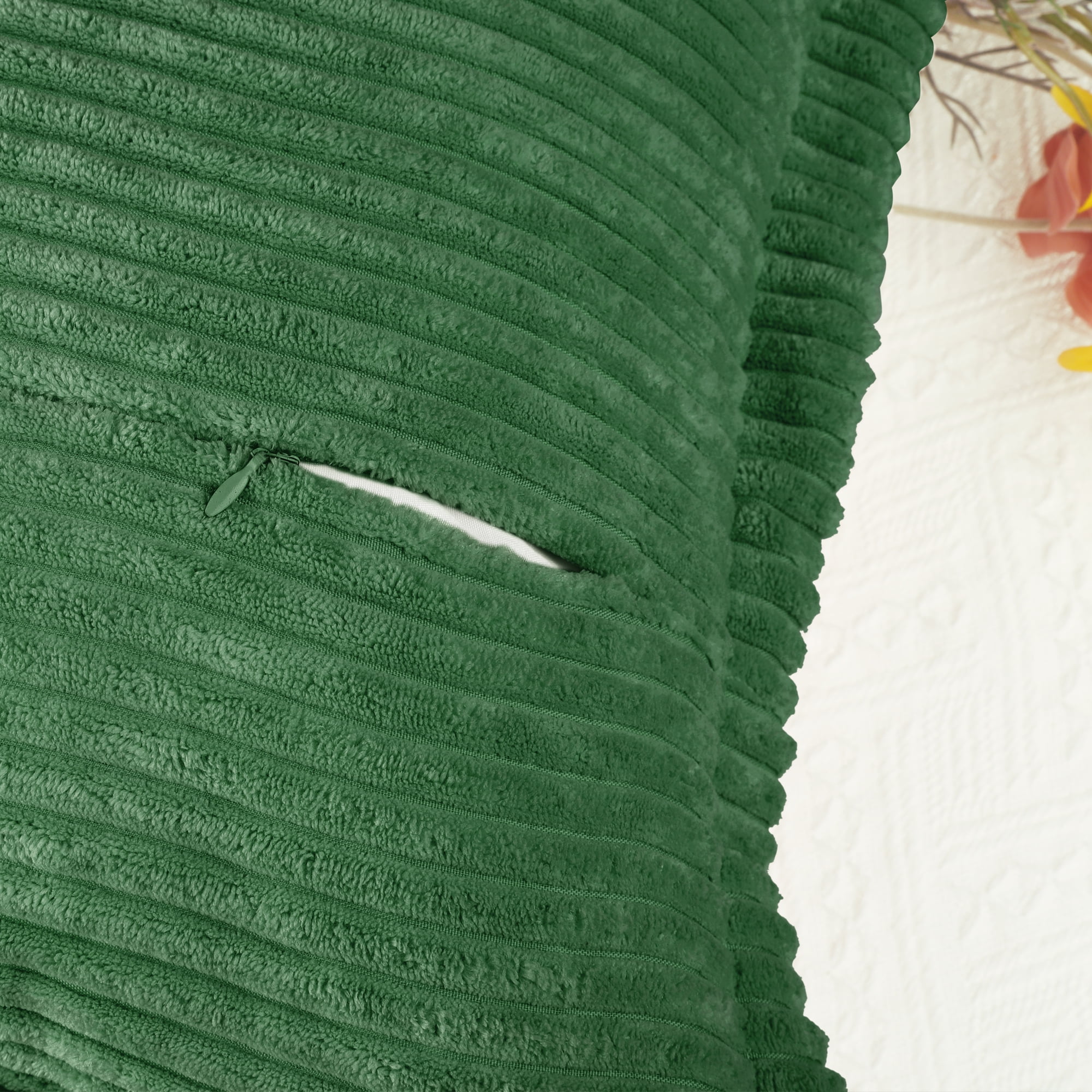Unique Bargains 4 Pcs Solid Corduroy Throw Pillow Covers Wide Bordered Pillowcase Green/Grey 18" x 18"