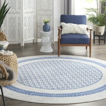 Nourison Whimsicle Modern Moroccan Ivory Blue 8' x round Area Rug, (8' Round)