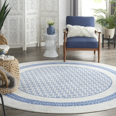 Nourison Whimsicle Modern Moroccan Ivory Blue 8' x round Area Rug, (8' Round)