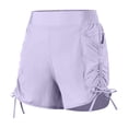 thumbnail image 3 of Yoga Shorts for Women Anti Chafing Ruched High Waist Loose Fit Solid Print Lightweight Gym Shorts for Pilates Wear Light Purple L, 3 of 3