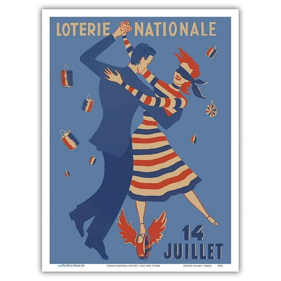 French National Lottery (Loterie Nationale) - July 14th - Vintage Advertising Poster c.1940s - Master Art Print (Unframed) 9in x 12in