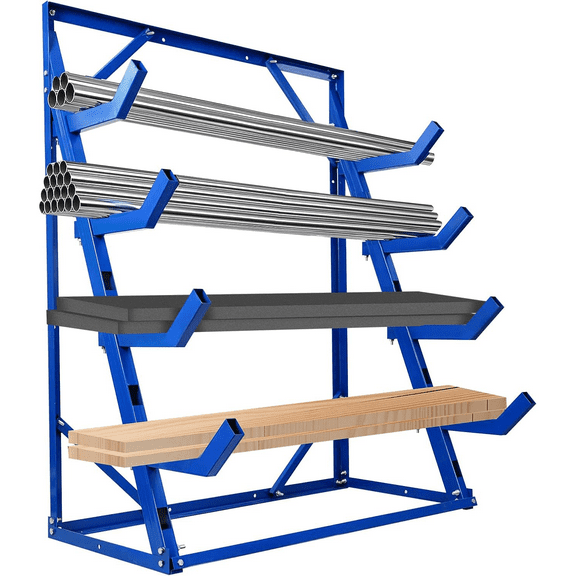 Industrial Steel 4 Tier Horizontal Lumber Storage Rack, 2000lbs Load Capacity, Heavy Duty Lumber Storage Rack, Adjustable Utility Cantilever Rack for Garage, Workshop and Shed