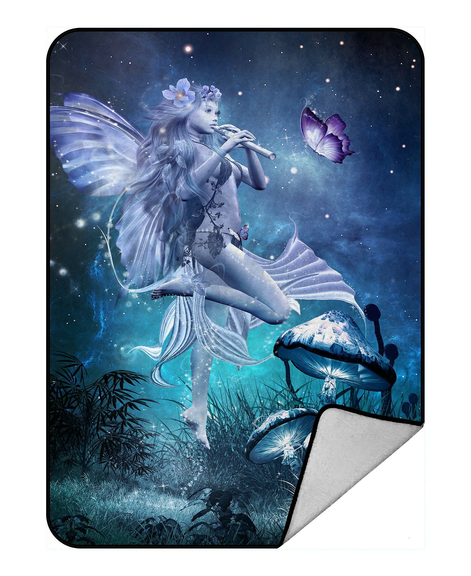 ECZJNT Fairytale scene fairy playing flute magic butterfly mushrooms